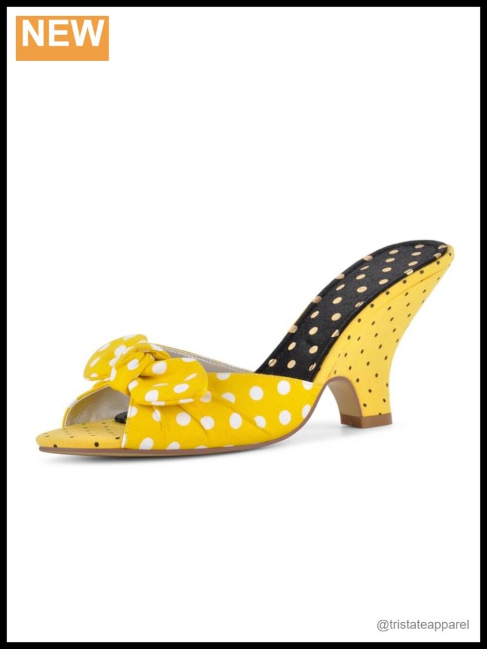 TwoTone Polka Dot Bow Peep Toe Block Heel Mule Sandals